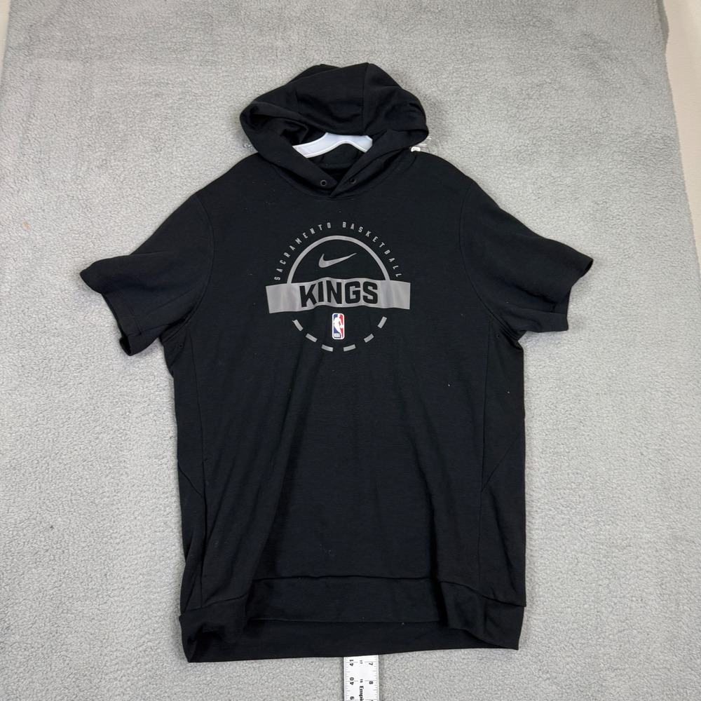 Nike Sacramento Kings Team Issued Short Sleeve Hoodie Mens XL Tall Black Dri Fit